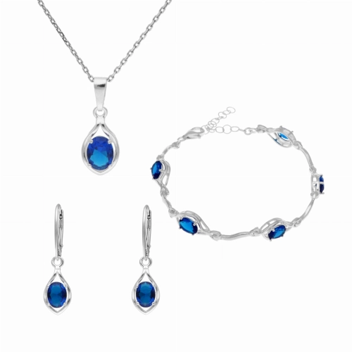 Komplet z szafirowymi cyrkoniami srebro