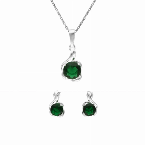 Komplet ze szmaragdowymi cyrkoniami srebro