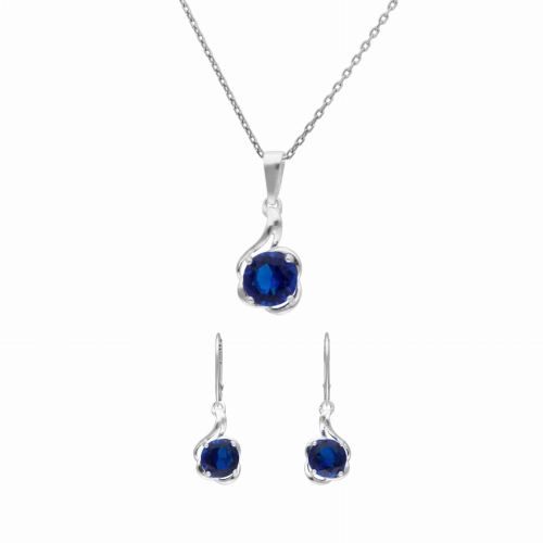 Komplet z szafirowymi cyrkoniami srebro
