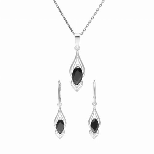 Komplet z czarnymi cyrkoniami łezki srebro