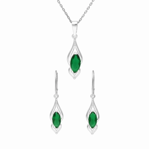 Komplet ze szmaragdowymi cyrkoniami łezki srebro