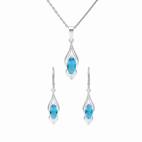 Komplet z błękitnymi cyrkoniami łezki srebro