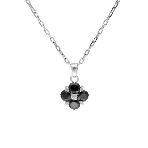 Wisior z czarnymi cyrkoniami koniczynka srebro