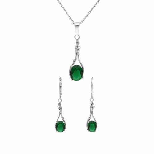 Komplet ze szmaragdowymi cyrkoniami retro srebro