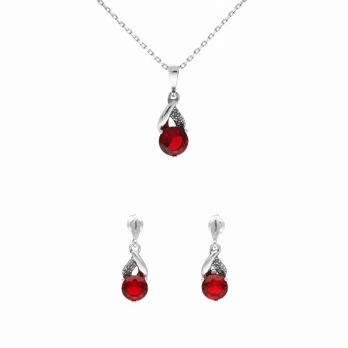Komplet z rubinowymi cyrkoniami srebro