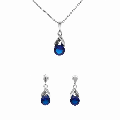 Komplet z szafirowymi cyrkoniami srebro