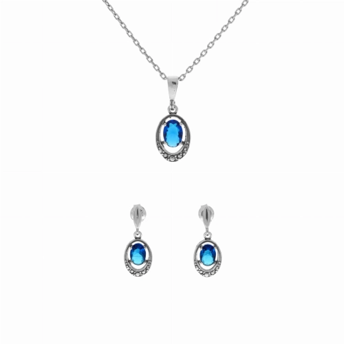 Komplet z szafirowymi cyrkoniami srebro