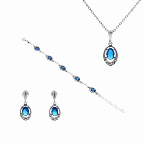 Komplet z szafirowymi cyrkoniami srebro