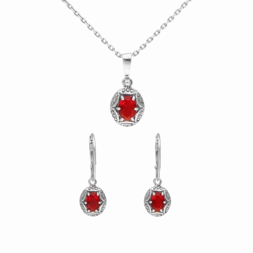 Komplet z rubinowymi cyrkoniami srebro
