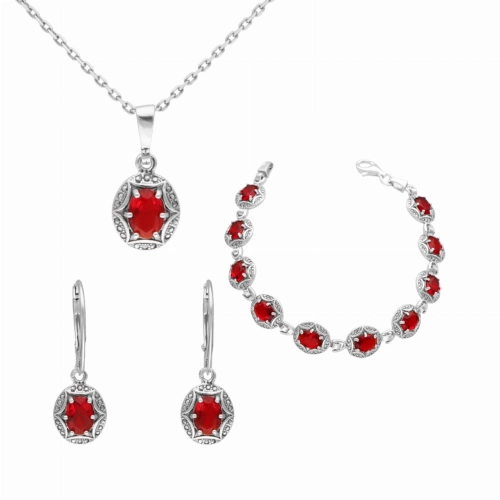 Komplet z rubinowymi cyrkoniami srebro