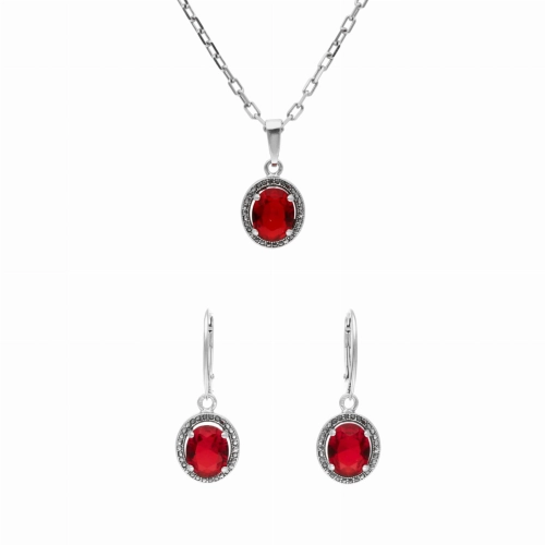 Komplet z rubinowymi cyrkoniami srebro