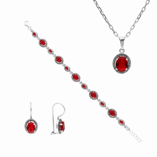 Komplet z rubinowymi cyrkoniami srebro