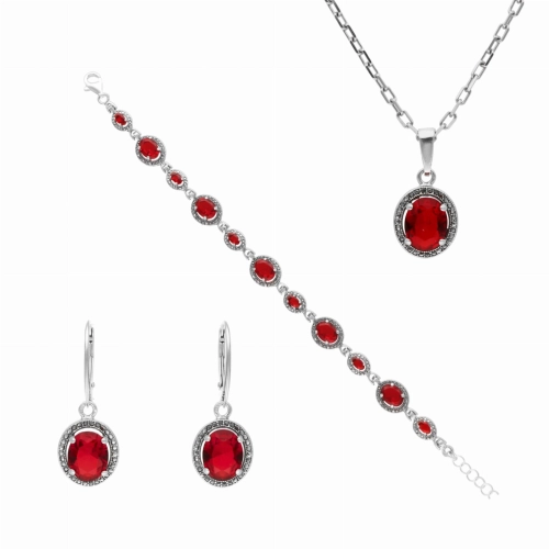 Komplet z rubinowymi cyrkoniami srebro