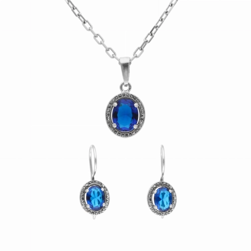 Komplet z szafirowymi cyrkoniami srebro