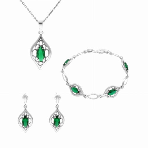 Komplet ze szmaragdowymi cyrkoniami srebro