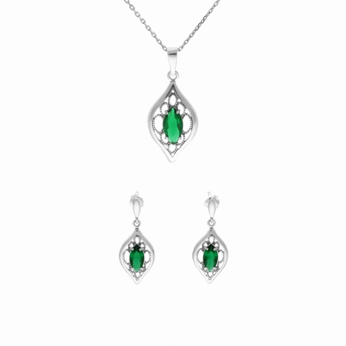 Komplet ze szmaragdowymi cyrkoniami srebro