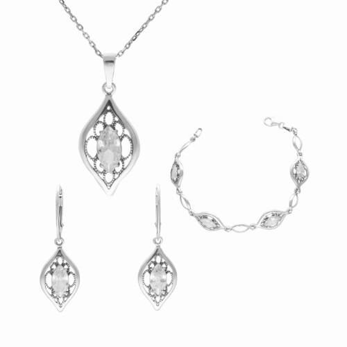 Komplet z białymi cyrkoniami srebro
