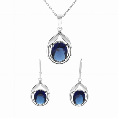 Komplet z szafirowymi cyrkoniami srebro