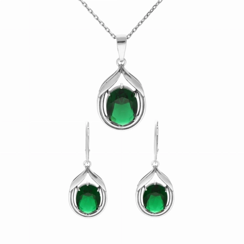 Komplet ze szmaragdowymi cyrkoniami srebro