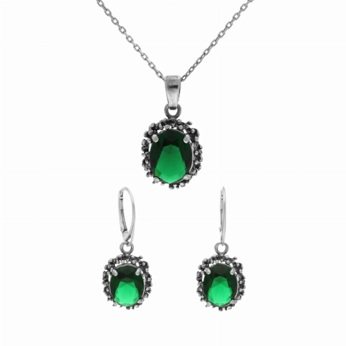 Komplet ze szmaragdowymi cyrkoniami srebro