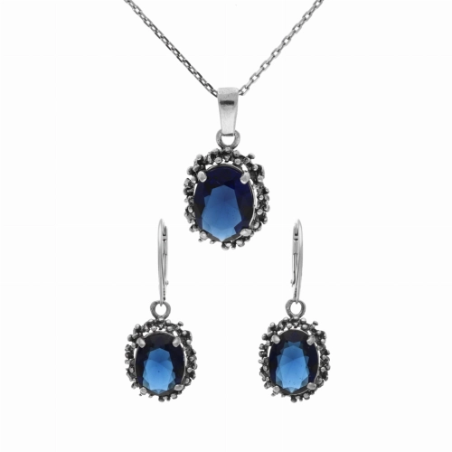 Komplet z szafirowymi cyrkoniami srebro