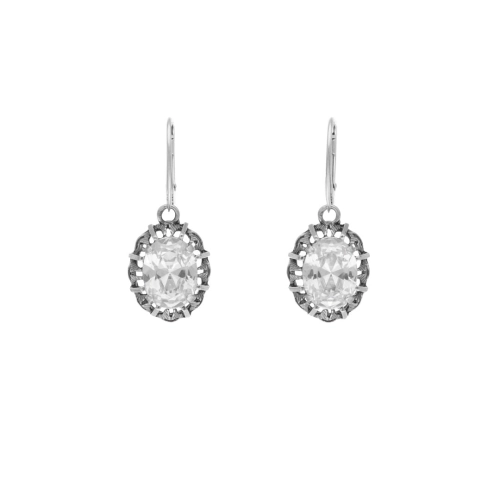 Kolczyki owalne z białą cyrkonią srebro oksydowane