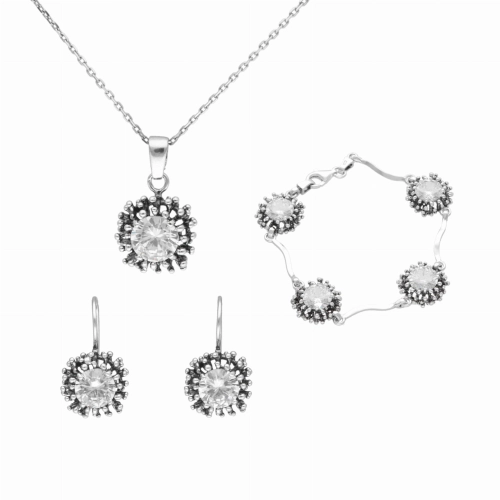 Komplet z białymi cyrkoniami jeżyki srebro