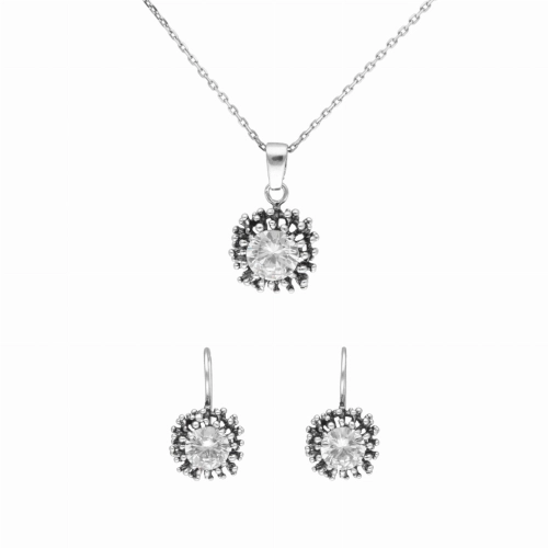 Komplet z białymi cyrkoniami jeżyki srebro