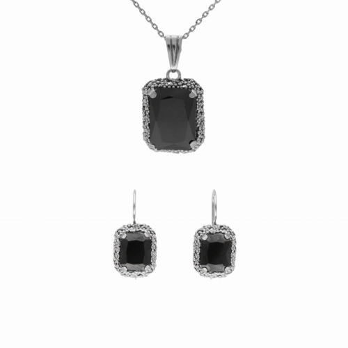 Komplet prostokątny z czarną cyrkonią srebro
