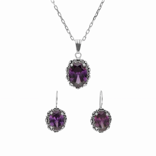 Komplet z fioletowymi cyrkoniami srebro oksydowane