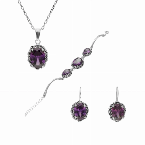 Komplet z fioletowymi cyrkoniami srebro oksydowane