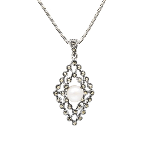 Wisior z perłą i markazytami srebro