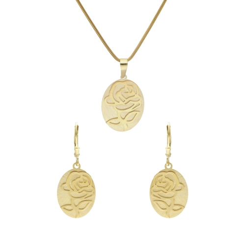 Komplet owalny róża srebro pozłacane