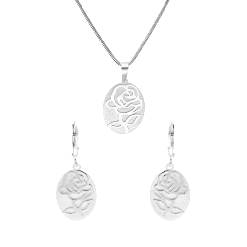Komplet owalny róża srebro rodowane