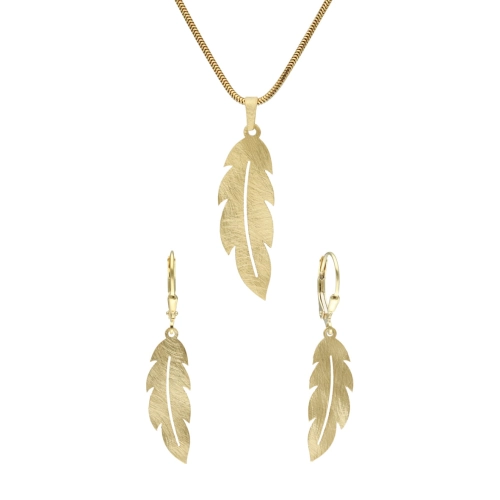 Komplet piórka srebro pozłacane