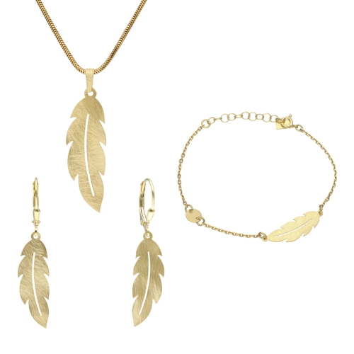 Komplet piórka srebro pozłacane