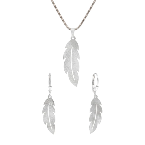 Komplet piórka srebro rodowane