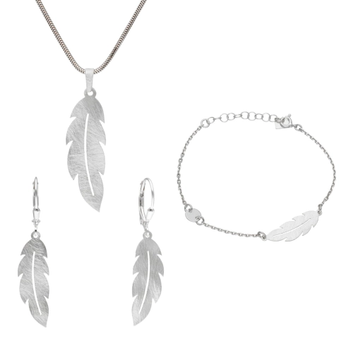 Komplet piórka srebro rodowane