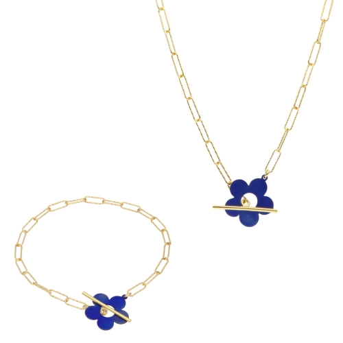 Komplet ogniwa kwiat tytan srebro pozłacane