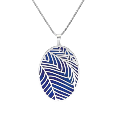 Wisior owalny z motywem roślinnym  tytan srebro rodowane