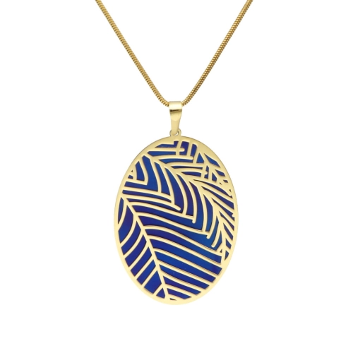 Wisior owalny z motywem roślinnym tytan srebro pozłacane