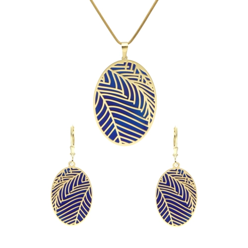 Komplet owalny z motywem roślinnym tytan srebro pozłacane