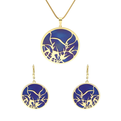 Komplet okrągły z motywem roślinnym tytan srebro pozłacane