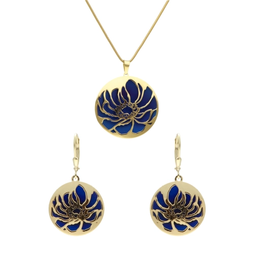 Komplet okrągły z kwiatem tytan srebro pozłacane