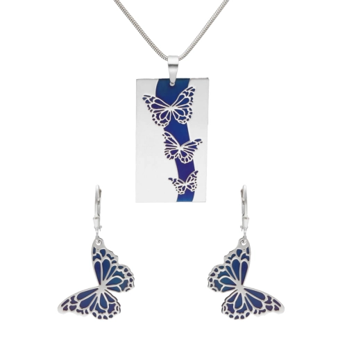 Komplet motyle tytan srebro rodowane