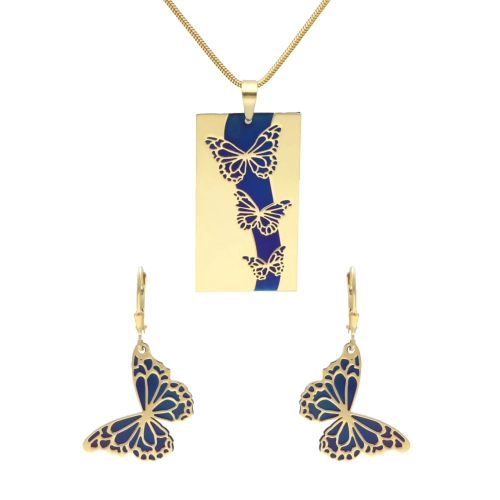 Komplet motyle tytan srebro pozłacane