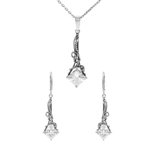 Komplet z cyrkoniami retro srebro oksydowane