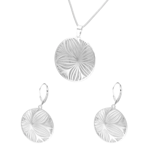 Komplet okrągły z kwiatem srebro rodowane