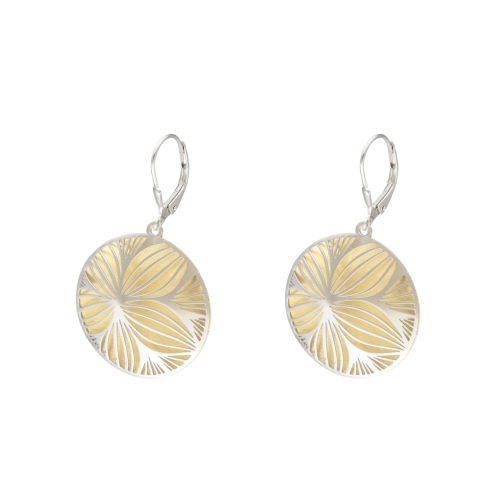 Kolczyki okrągłe z kwiatem srebro pozłacane rodowane