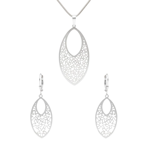 Komplet ażurowy srebro rodowane